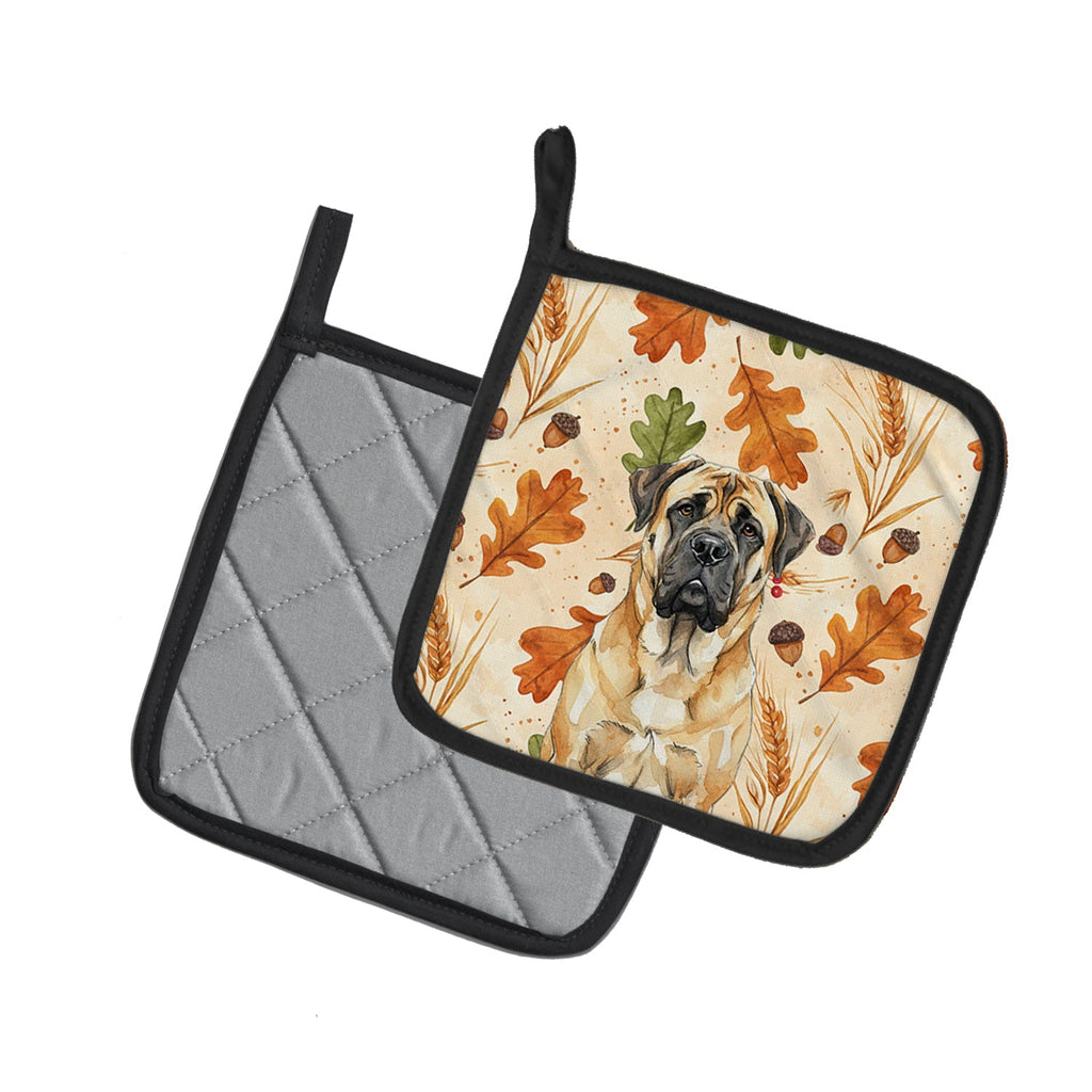 Fawn Mastiff Heirloom Fall Pot Holder Set of 2 Heat Resistant Quilted Hot Pads 7.5 x 7.5 Inch, Insulated Kitchen Trivets for Cooking & Baking
