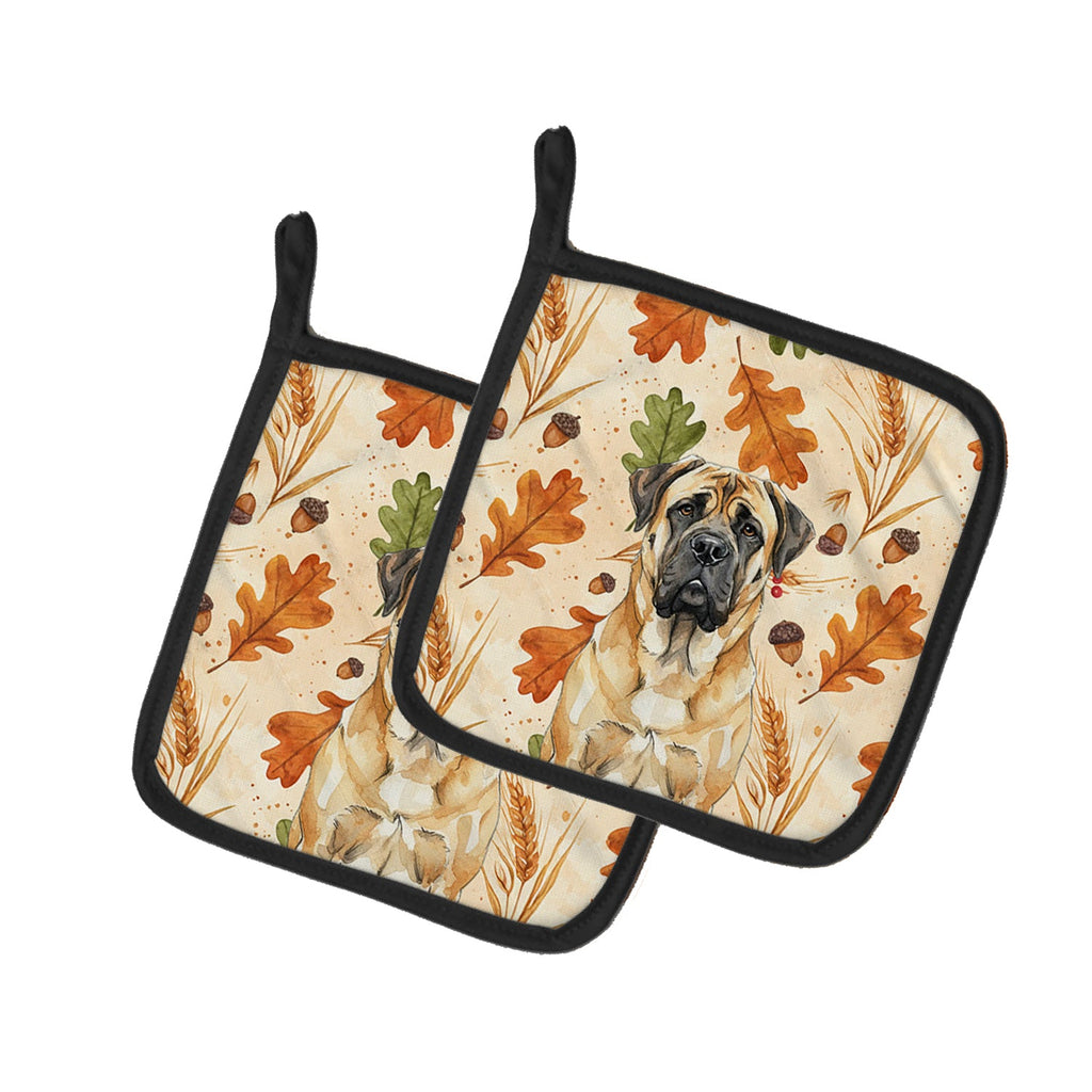Fawn Mastiff Heirloom Fall Pot Holder Set of 2 Heat Resistant Quilted Hot Pads 7.5 x 7.5 Inch, Insulated Kitchen Trivets for Cooking & Baking