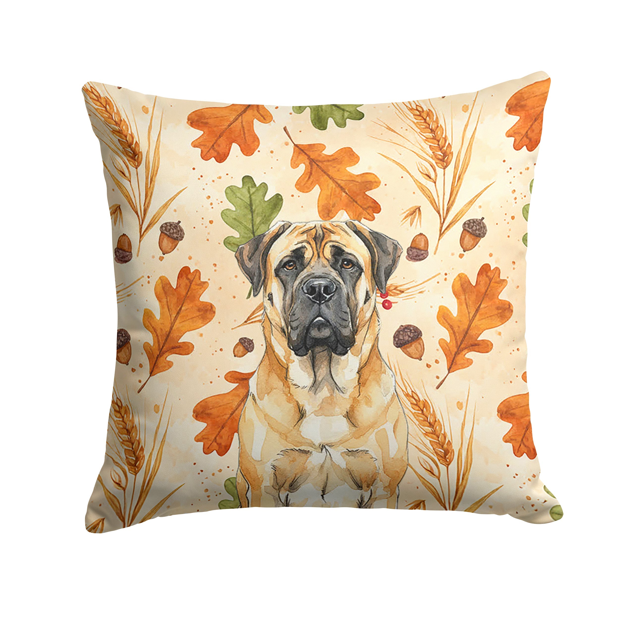 Fawn Mastiff Heirloom Fall Decorative Throw Pillow 14x14 Indoor Outdoor Accent Cushion, Fabric Cover with Insert for Sofa, Bed, Porch & Living Room