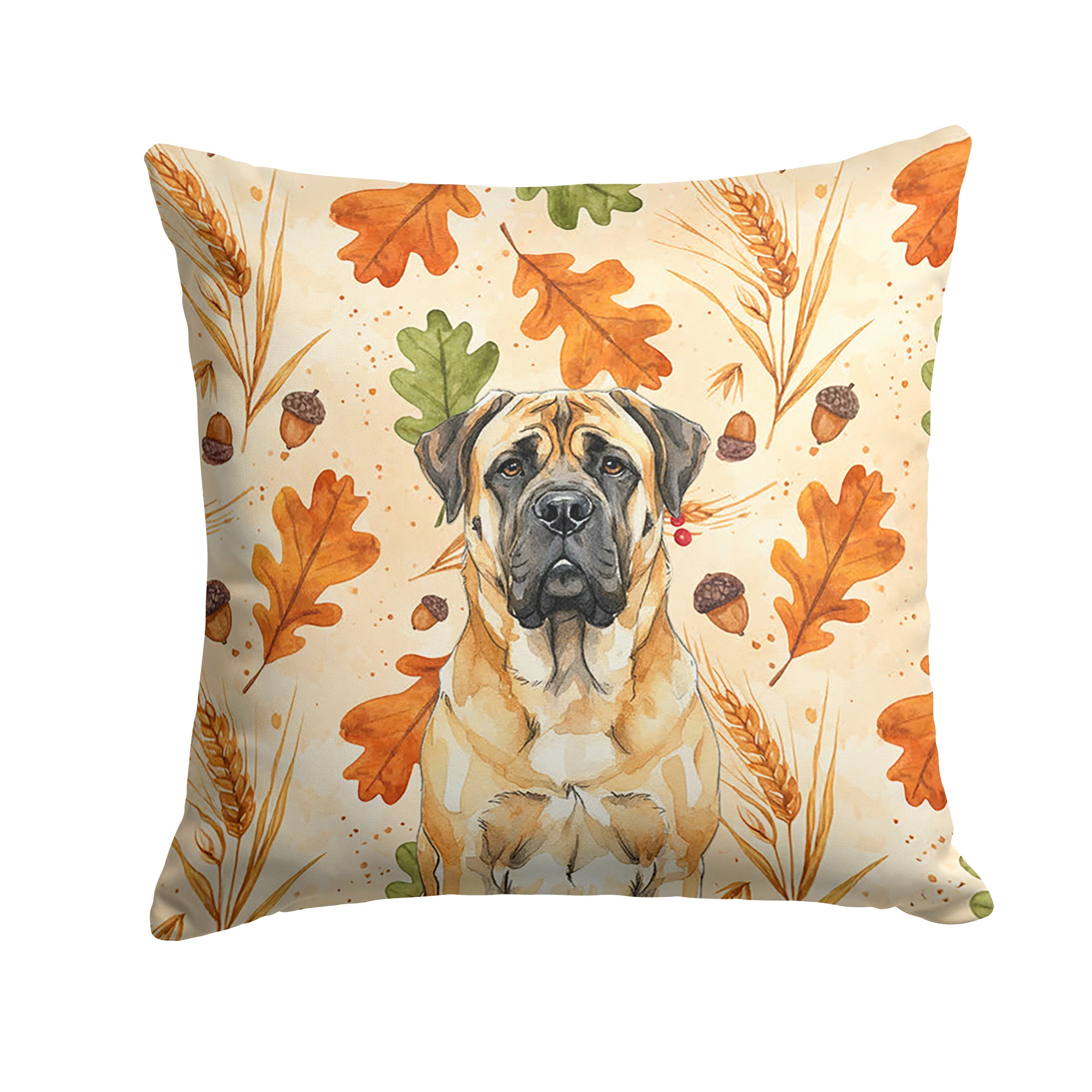Fawn Mastiff Heirloom Fall Decorative Throw Pillow 18x18 Indoor Outdoor Accent Cushion, Fabric Cover with Insert for Sofa, Bed, Porch & Living Room