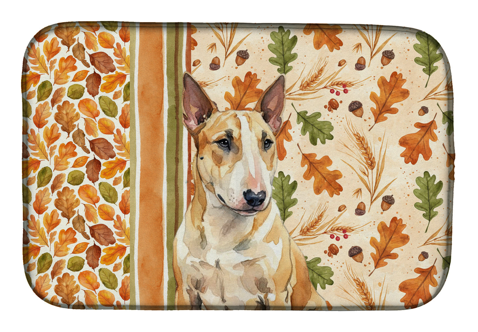 Miniature Bull Terrier Heirloom Fall Dish Drying Mat Absorbent Dish Drying Mat Pad for Kitchen Counter Dish Drainer Mat for Countertop, 14 x 21", Multicolor