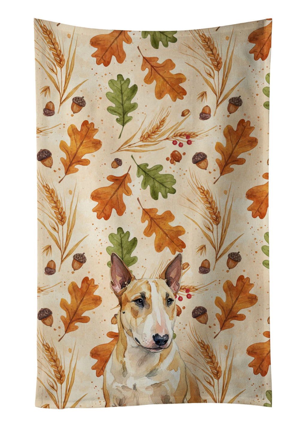 Miniature Bull Terrier Heirloom Fall Kitchen Towel Velour Plush Front and Cotton Loop Back Machine Washable
