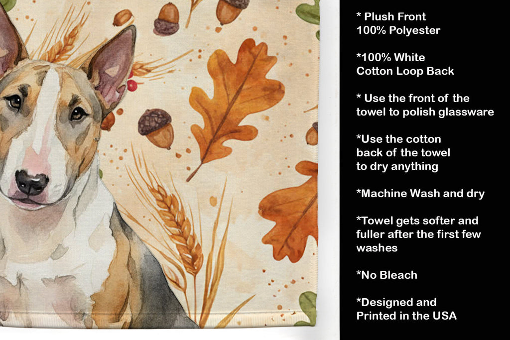 Tricolor Miniature Bull Terrier Heirloom Fall Kitchen Towel Velour Plush Front and Cotton Loop Back Machine Washable