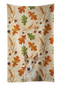 Tricolor Miniature Bull Terrier Heirloom Fall Kitchen Towel Velour Plush Front and Cotton Loop Back Machine Washable