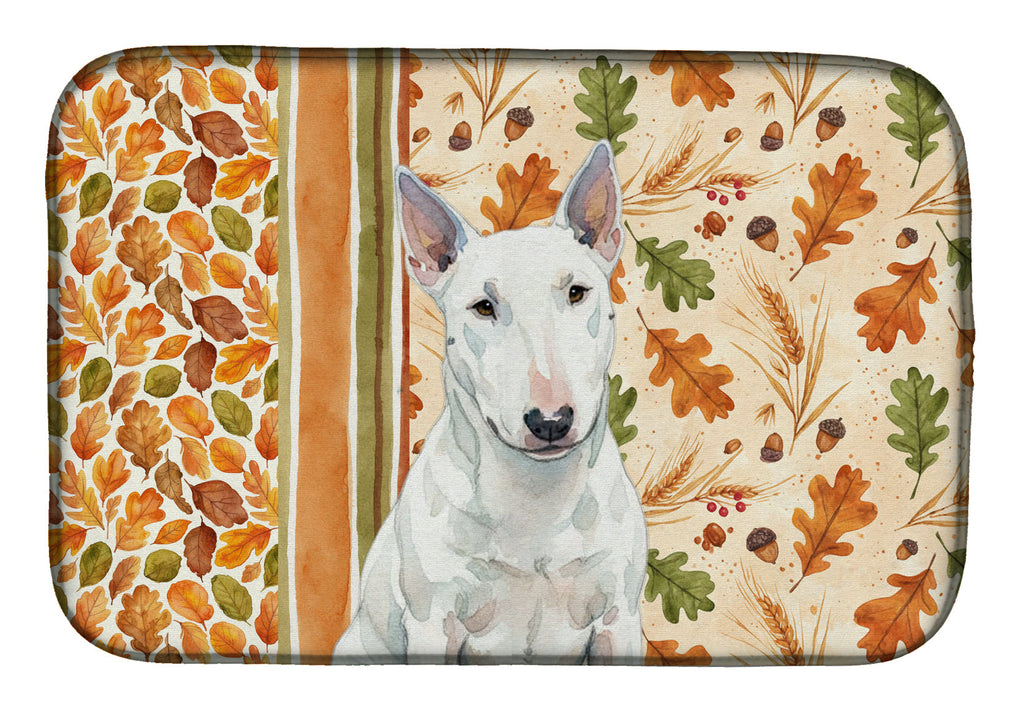 White Miniature Bull Terrier Heirloom Fall Dish Drying Mat Absorbent Dish Drying Mat Pad for Kitchen Counter Dish Drainer Mat for Countertop, 14 x 21", Multicolor