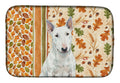White Miniature Bull Terrier Heirloom Fall Dish Drying Mat Absorbent Dish Drying Mat Pad for Kitchen Counter Dish Drainer Mat for Countertop, 14 x 21", Multicolor