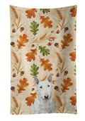 White Miniature Bull Terrier Heirloom Fall Kitchen Towel Velour Plush Front and Cotton Loop Back Machine Washable