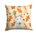 White Miniature Bull Terrier Heirloom Fall Decorative Throw Pillow 14x14 Indoor Outdoor Accent Cushion, Fabric Cover with Insert for Sofa, Bed, Porch & Living Room