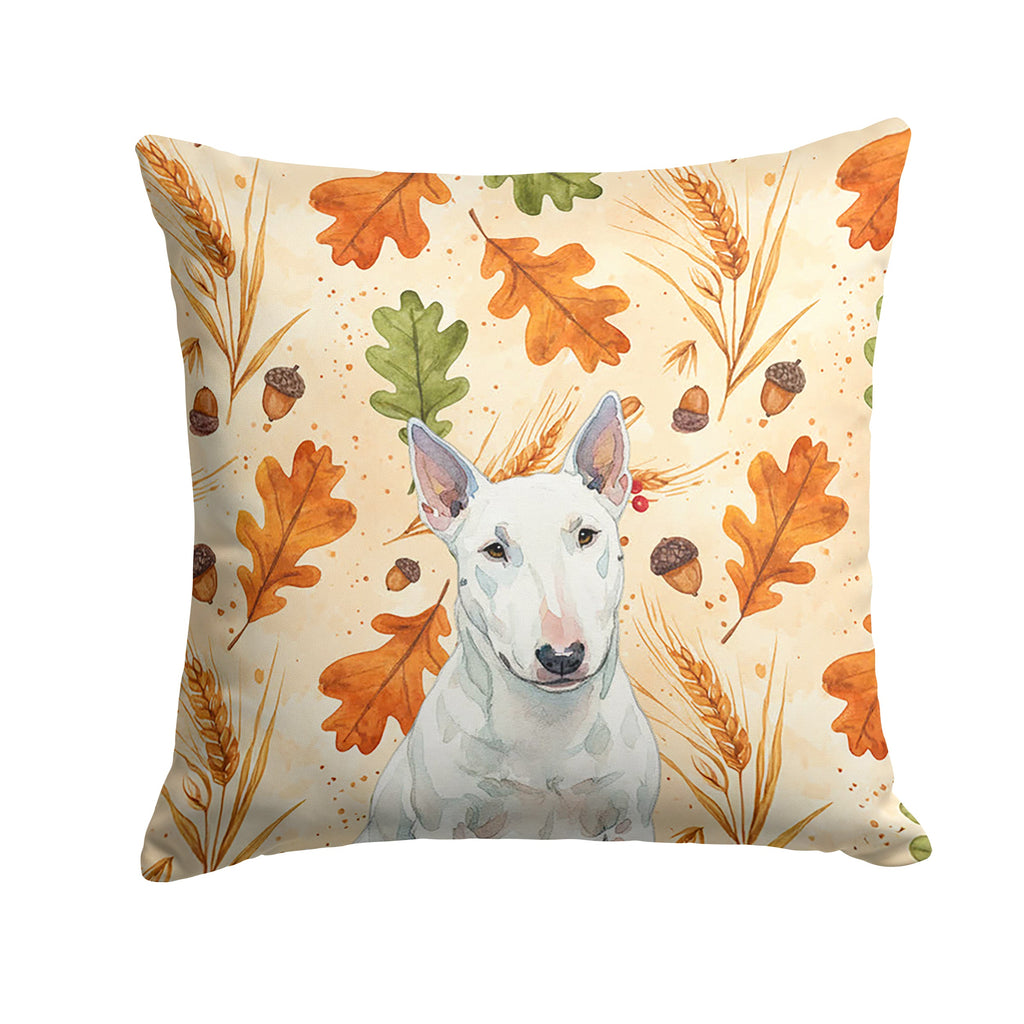 White Miniature Bull Terrier Heirloom Fall Decorative Throw Pillow 18x18 Indoor Outdoor Accent Cushion, Fabric Cover with Insert for Sofa, Bed, Porch & Living Room