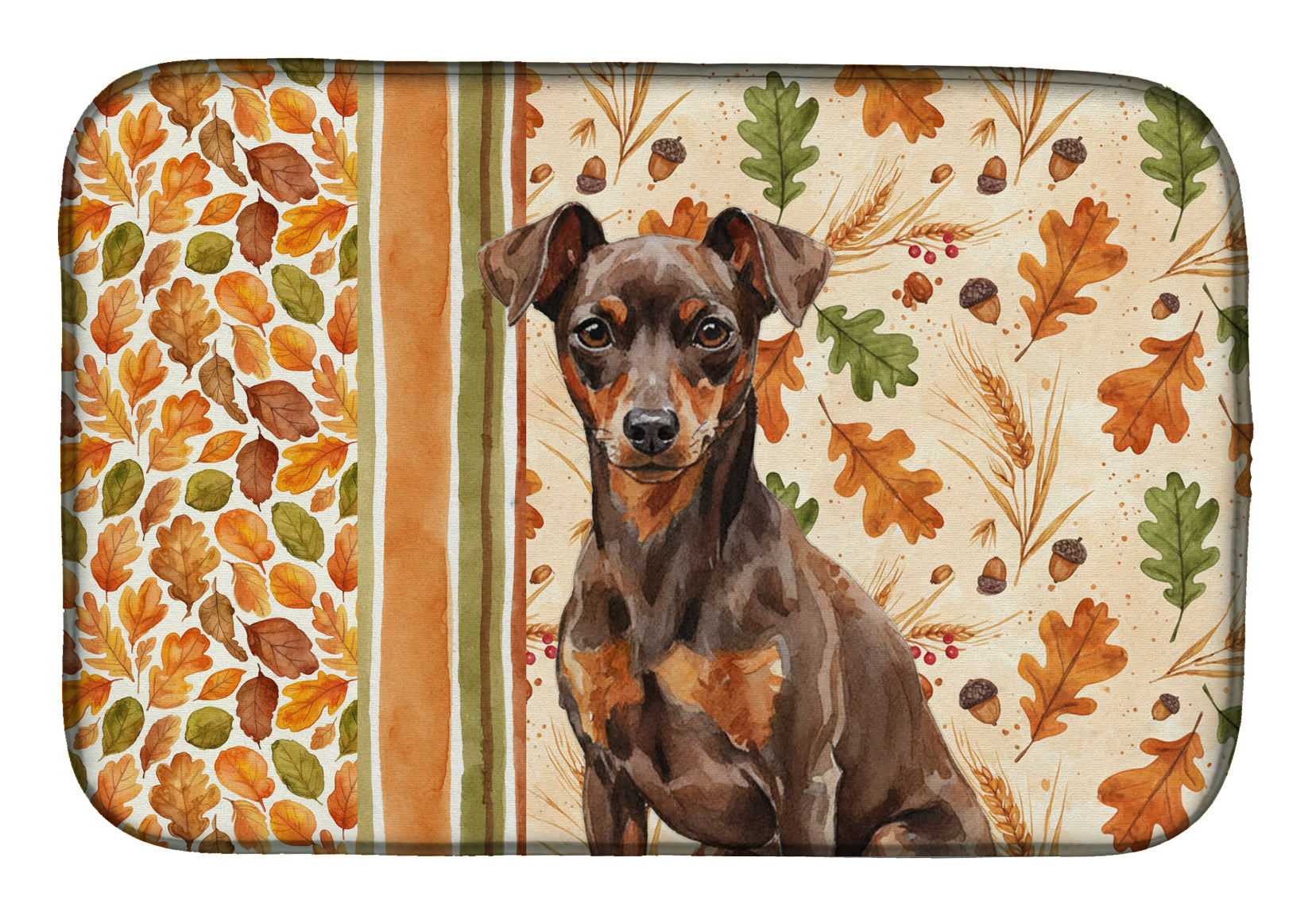 Chocolate and Rust Miniature Pinscher Min Pin Heirloom Fall Dish Drying Mat Absorbent Dish Drying Mat Pad for Kitchen Counter Dish Drainer Mat for Countertop, 14 x 21", Multicolor