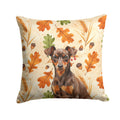 Chocolate and Rust Miniature Pinscher Min Pin Heirloom Fall Decorative Throw Pillow 14x14 Indoor Outdoor Accent Cushion, Fabric Cover with Insert for Sofa, Bed, Porch & Living Room