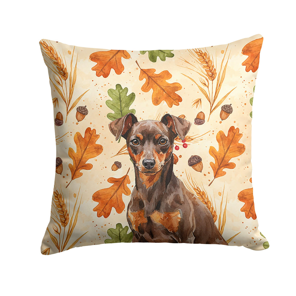 Chocolate and Rust Miniature Pinscher Min Pin Heirloom Fall Decorative Throw Pillow 18x18 Indoor Outdoor Accent Cushion, Fabric Cover with Insert for Sofa, Bed, Porch & Living Room