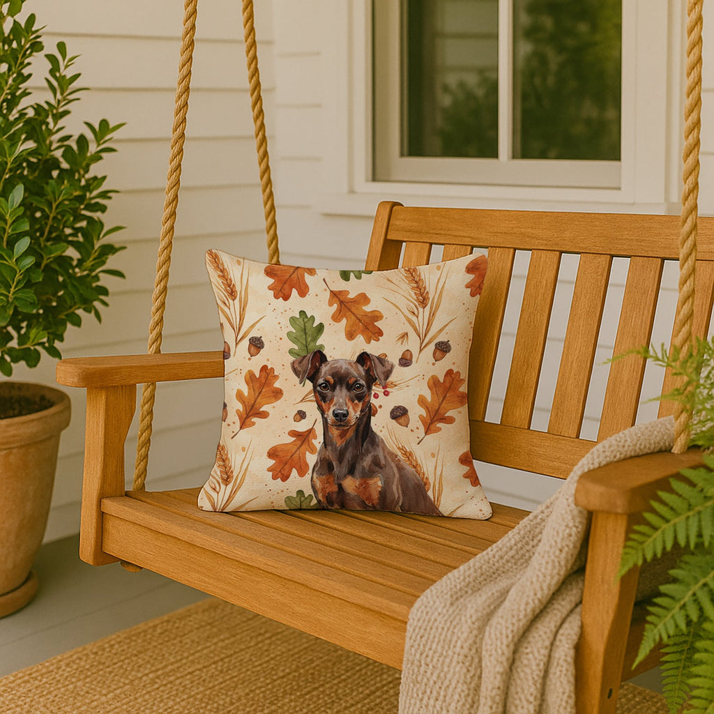 Chocolate and Rust Miniature Pinscher Min Pin Heirloom Fall Decorative Throw Pillow 18x18 Indoor Outdoor Accent Cushion, Fabric Cover with Insert for Sofa, Bed, Porch & Living Room