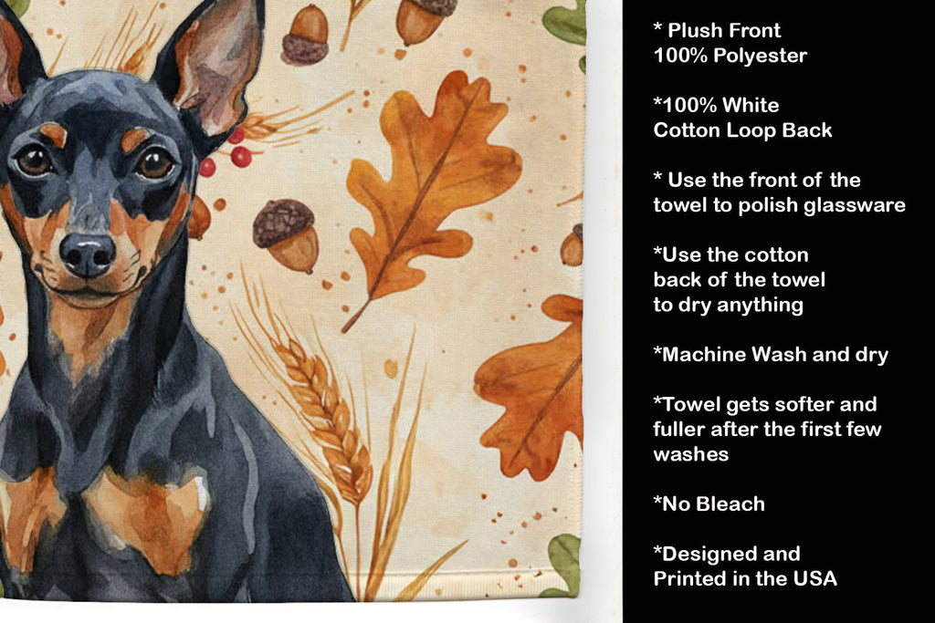 Black and Tan Miniature Pinscher Heirloom Fall Kitchen Towel Velour Plush Front and Cotton Loop Back Machine Washable