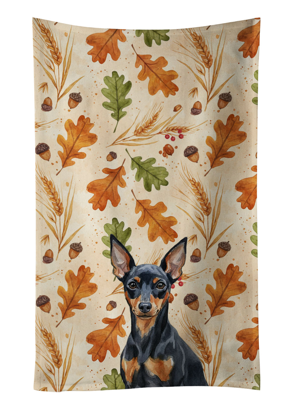 Black and Tan Miniature Pinscher Heirloom Fall Kitchen Towel Velour Plush Front and Cotton Loop Back Machine Washable