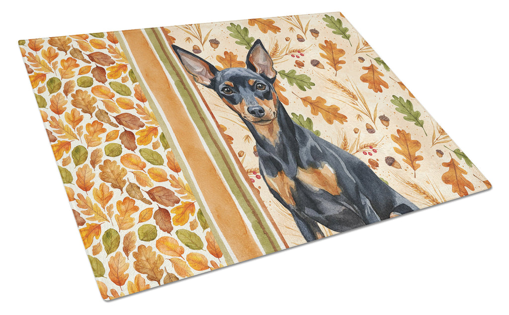 Black and Tan Miniature Pinscher Heirloom Fall Cutting Board Tempered Glass Kitchen Cutting Surface, Heat Resistant Chopping, Non-Slip Feet, Food Prep & Serving