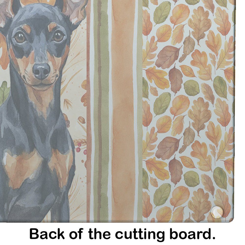 Black and Tan Miniature Pinscher Heirloom Fall Cutting Board Tempered Glass Kitchen Cutting Surface, Heat Resistant Chopping, Non-Slip Feet, Food Prep & Serving