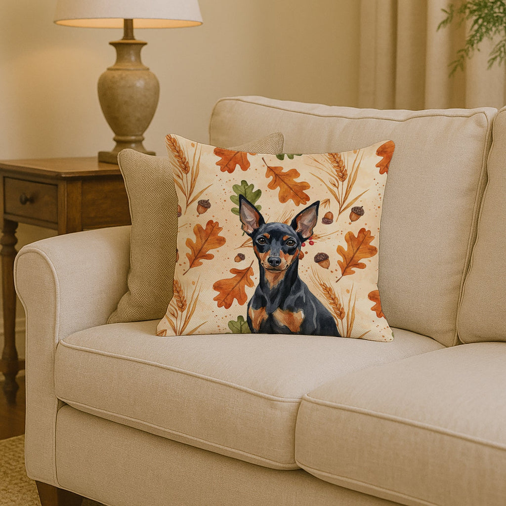 Black and Tan Miniature Pinscher Heirloom Fall Decorative Throw Pillow 14x14 Indoor Outdoor Accent Cushion, Fabric Cover with Insert for Sofa, Bed, Porch & Living Room