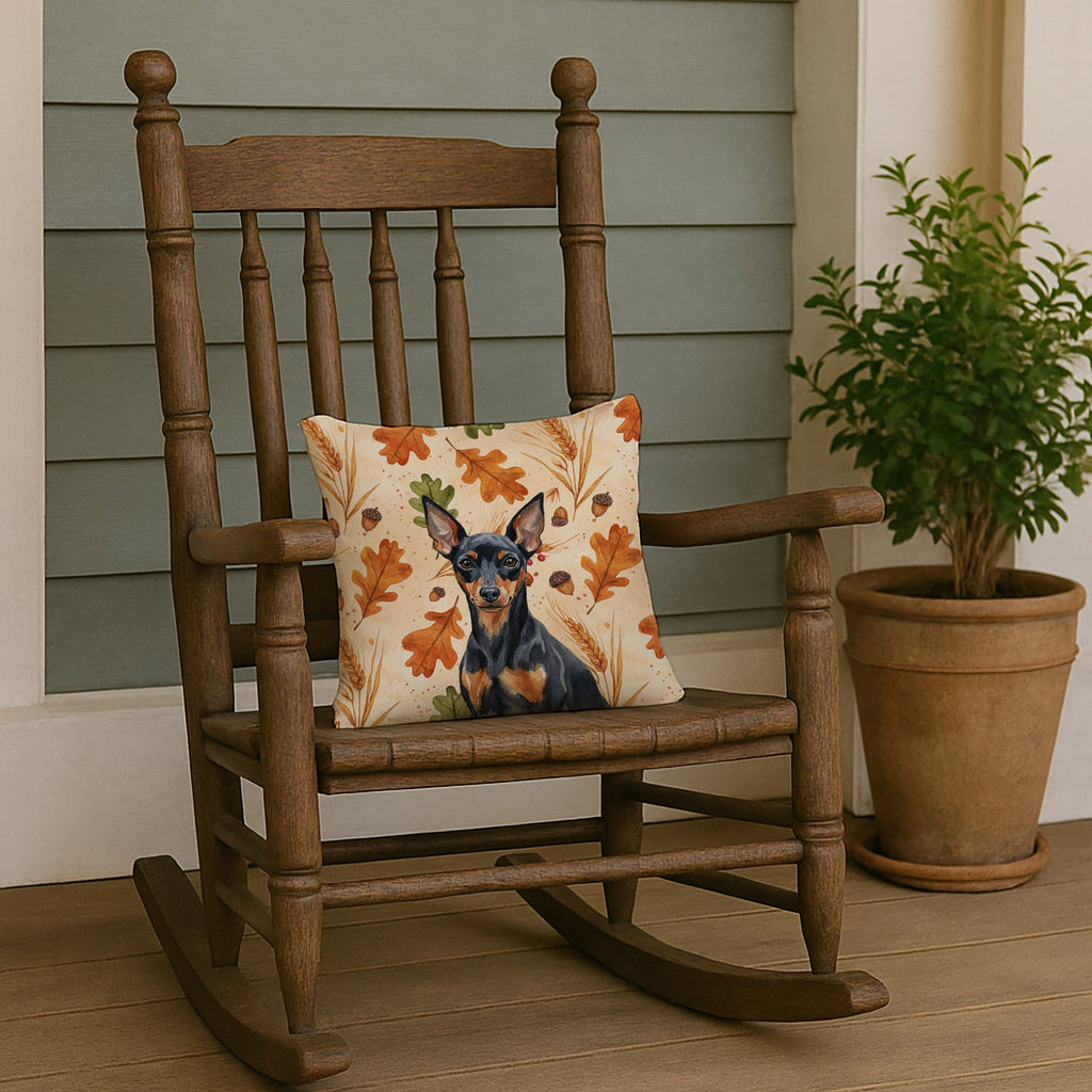 Black and Tan Miniature Pinscher Heirloom Fall Decorative Throw Pillow 14x14 Indoor Outdoor Accent Cushion, Fabric Cover with Insert for Sofa, Bed, Porch & Living Room