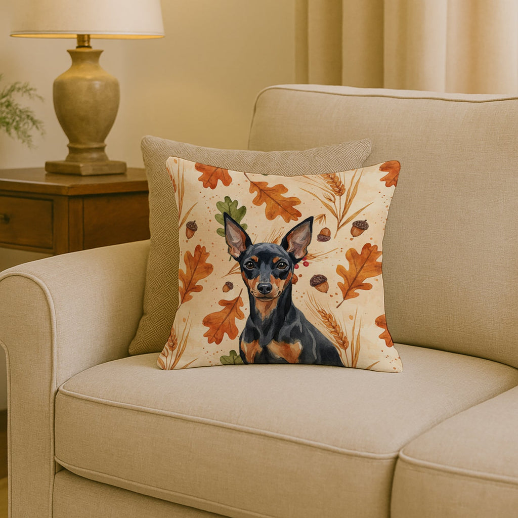 Black and Tan Miniature Pinscher Heirloom Fall Decorative Throw Pillow 18x18 Indoor Outdoor Accent Cushion, Fabric Cover with Insert for Sofa, Bed, Porch & Living Room
