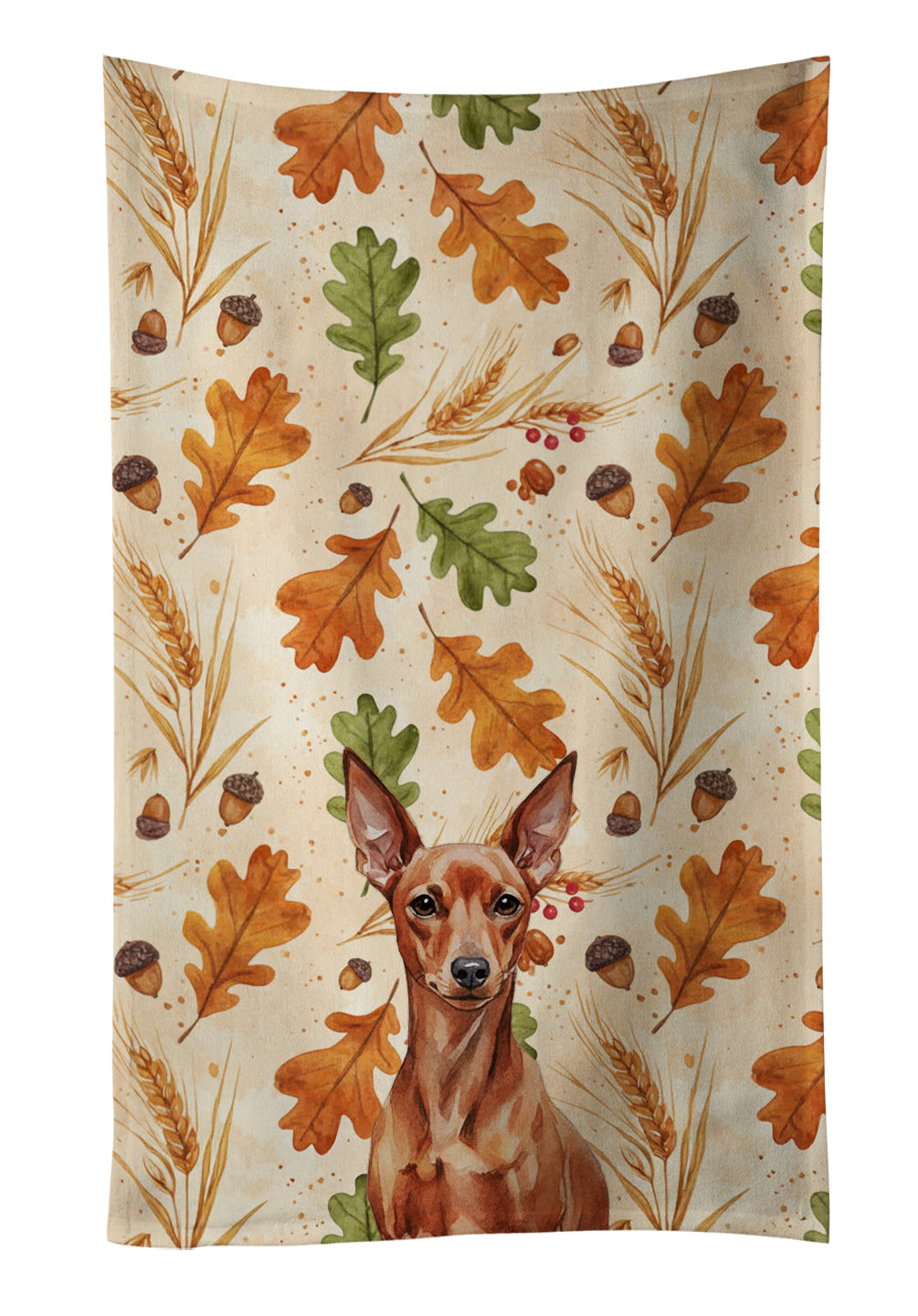 Red Miniature Pinscher Min Pin Heirloom Fall Kitchen Towel Velour Plush Front and Cotton Loop Back Machine Washable