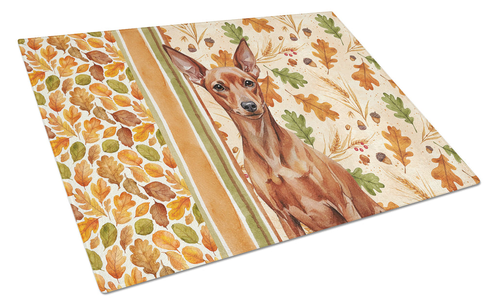 Red Miniature Pinscher Min Pin Heirloom Fall Cutting Board Tempered Glass Kitchen Cutting Surface, Heat Resistant Chopping, Non-Slip Feet, Food Prep & Serving
