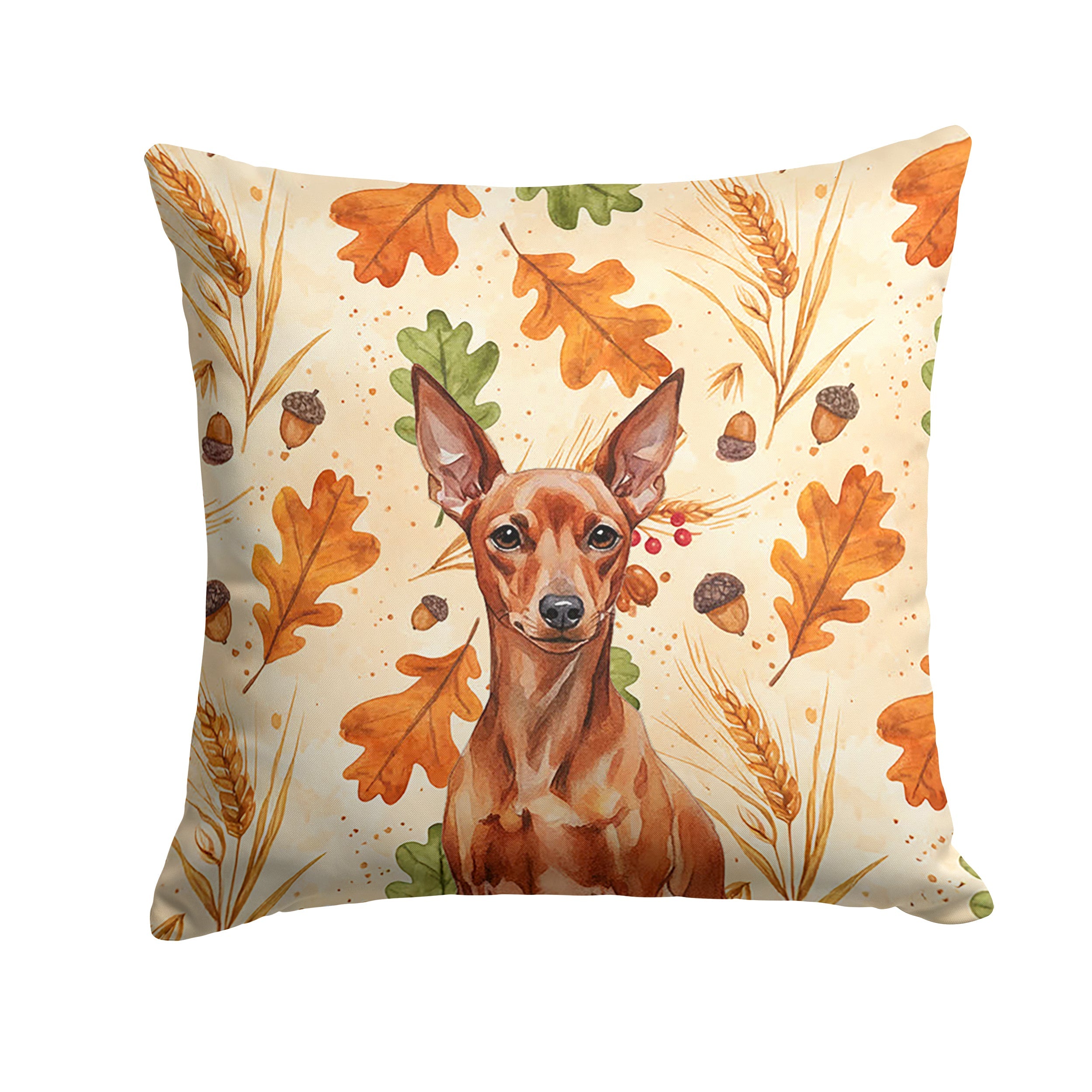 Red Miniature Pinscher Min Pin Heirloom Fall Decorative Throw Pillow 18x18 Indoor Outdoor Accent Cushion, Fabric Cover with Insert for Sofa, Bed, Porch & Living Room