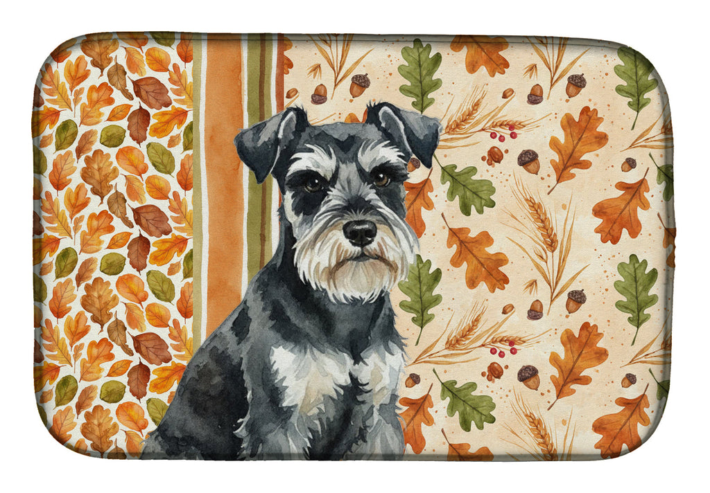 Black & Silver Miniature Schnauzer Heirloom Fall Dish Drying Mat Absorbent Dish Drying Mat Pad for Kitchen Counter Dish Drainer Mat for Countertop, 14 x 21", Multicolor