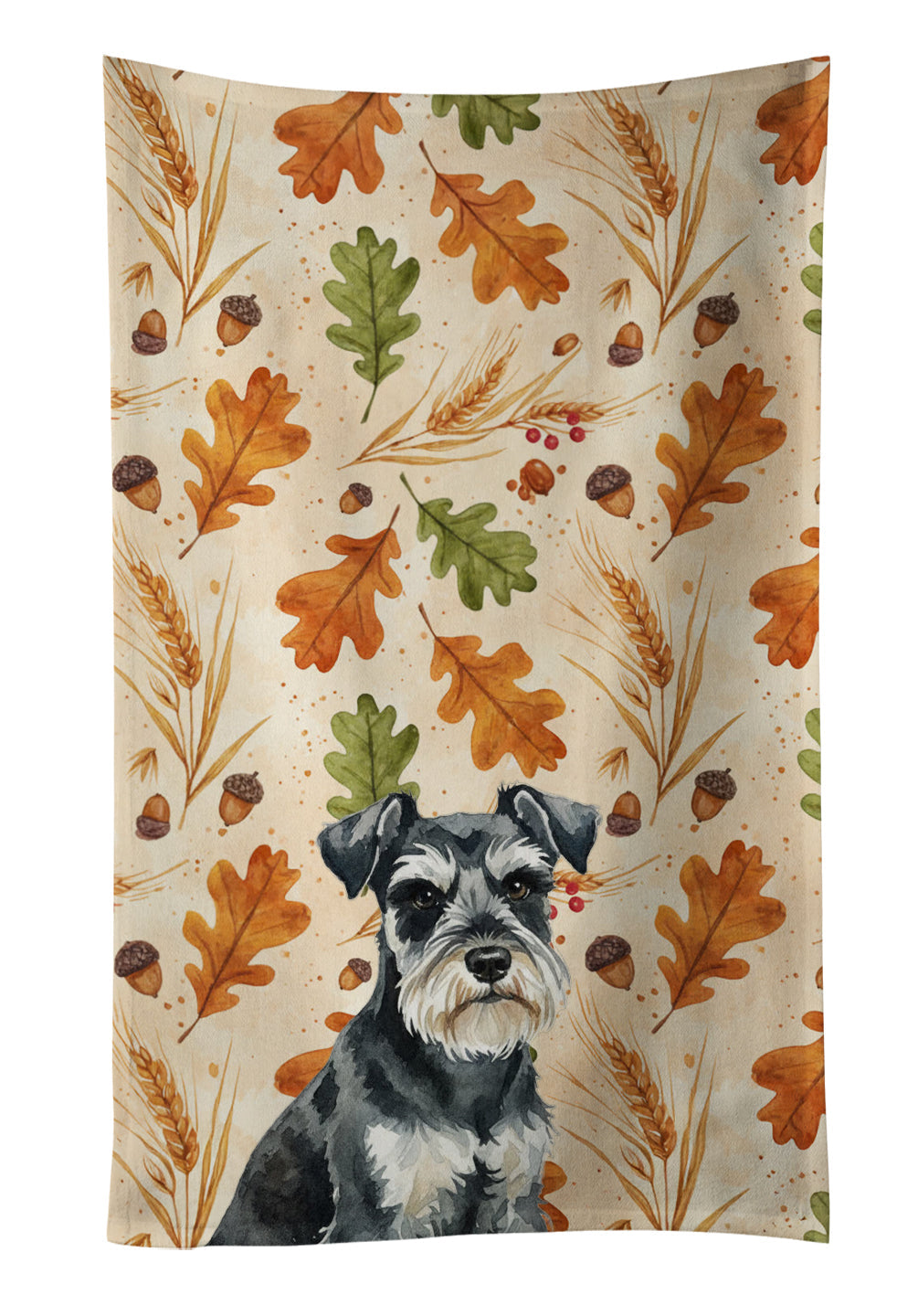 Black & Silver Miniature Schnauzer Heirloom Fall Kitchen Towel Velour Plush Front and Cotton Loop Back Machine Washable