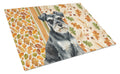 Black & Silver Miniature Schnauzer Heirloom Fall Cutting Board Tempered Glass Kitchen Cutting Surface, Heat Resistant Chopping, Non-Slip Feet, Food Prep & Serving