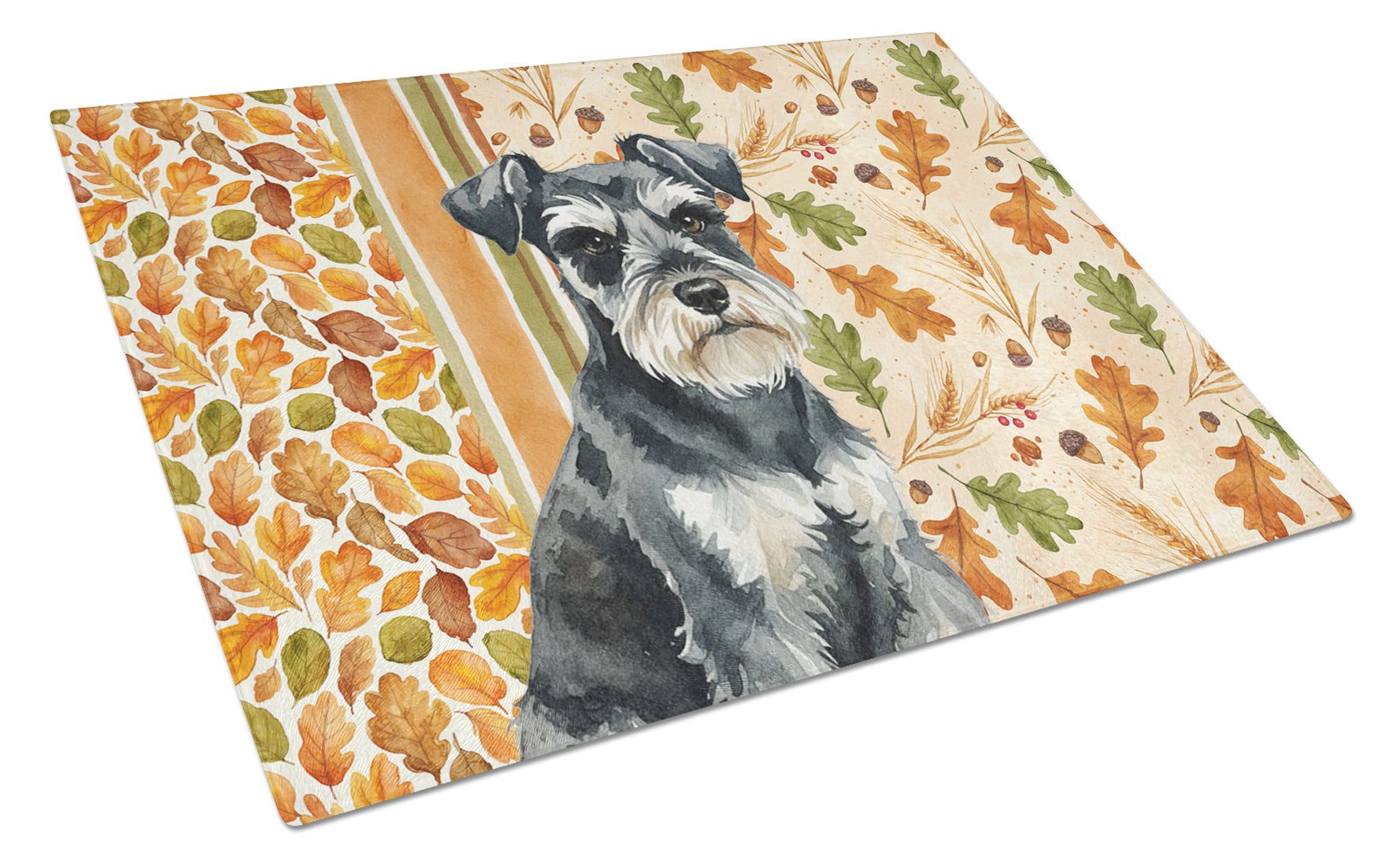 Black & Silver Miniature Schnauzer Heirloom Fall Cutting Board Tempered Glass Kitchen Cutting Surface, Heat Resistant Chopping, Non-Slip Feet, Food Prep & Serving