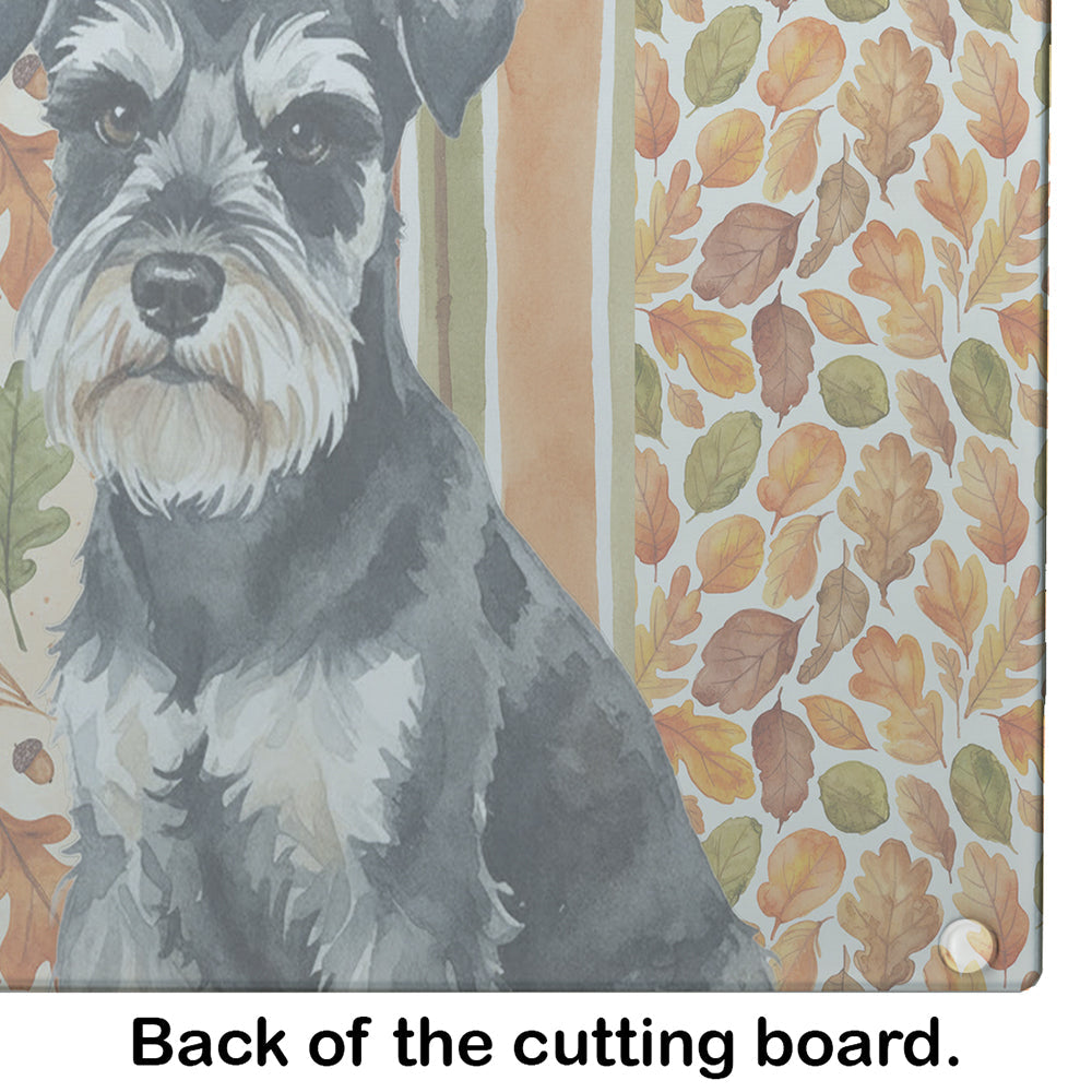 Black & Silver Miniature Schnauzer Heirloom Fall Cutting Board Tempered Glass Kitchen Cutting Surface, Heat Resistant Chopping, Non-Slip Feet, Food Prep & Serving