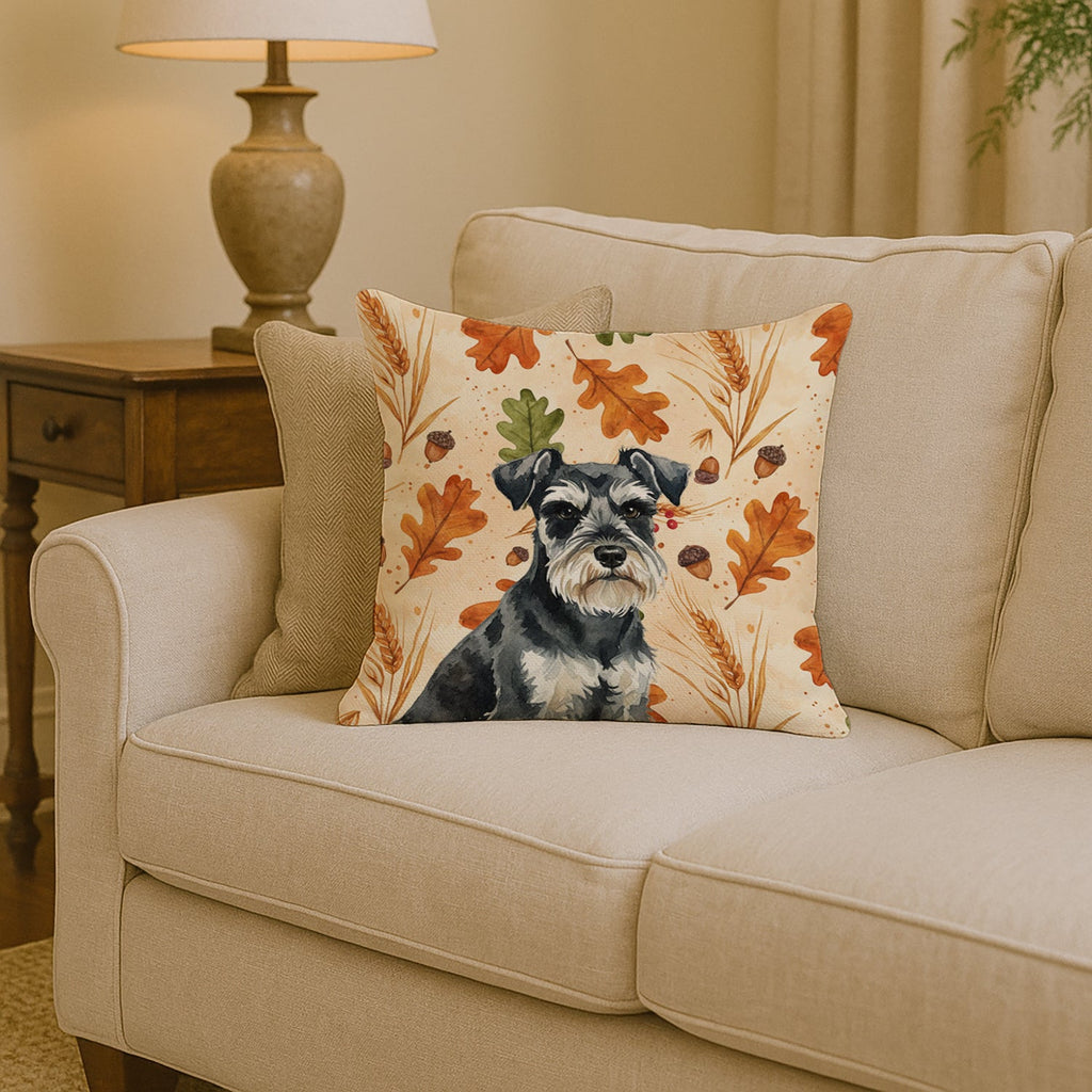 Black & Silver Miniature Schnauzer Heirloom Fall Decorative Throw Pillow 14x14 Indoor Outdoor Accent Cushion, Fabric Cover with Insert for Sofa, Bed, Porch & Living Room