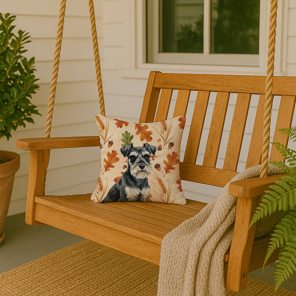 Black & Silver Miniature Schnauzer Heirloom Fall Decorative Throw Pillow 14x14 Indoor Outdoor Accent Cushion, Fabric Cover with Insert for Sofa, Bed, Porch & Living Room