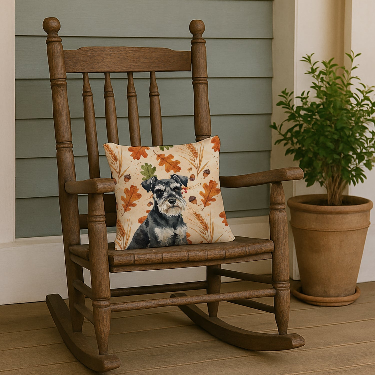 Black & Silver Miniature Schnauzer Heirloom Fall Decorative Throw Pillow 14x14 Indoor Outdoor Accent Cushion, Fabric Cover with Insert for Sofa, Bed, Porch & Living Room