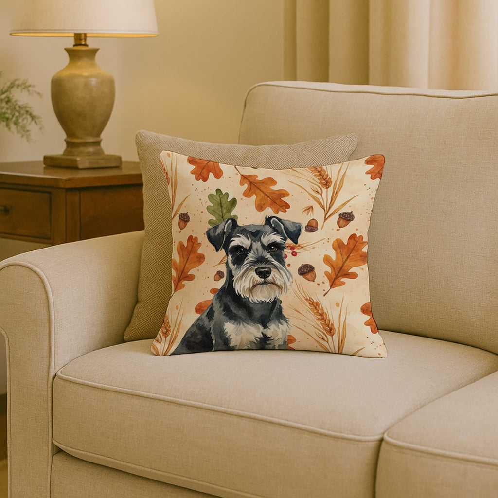 Black & Silver Miniature Schnauzer Heirloom Fall Decorative Throw Pillow 18x18 Indoor Outdoor Accent Cushion, Fabric Cover with Insert for Sofa, Bed, Porch & Living Room