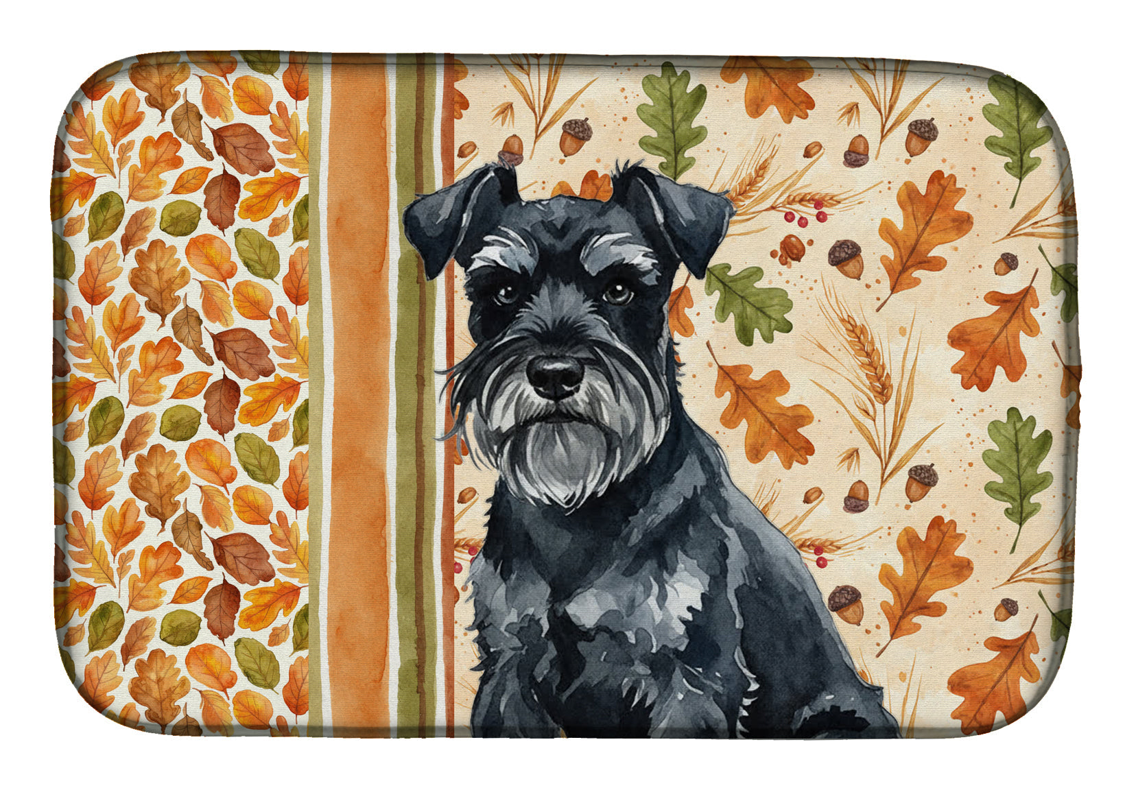 Black Miniature Schnauzer Heirloom Fall Dish Drying Mat Absorbent Dish Drying Mat Pad for Kitchen Counter Dish Drainer Mat for Countertop, 14 x 21", Multicolor