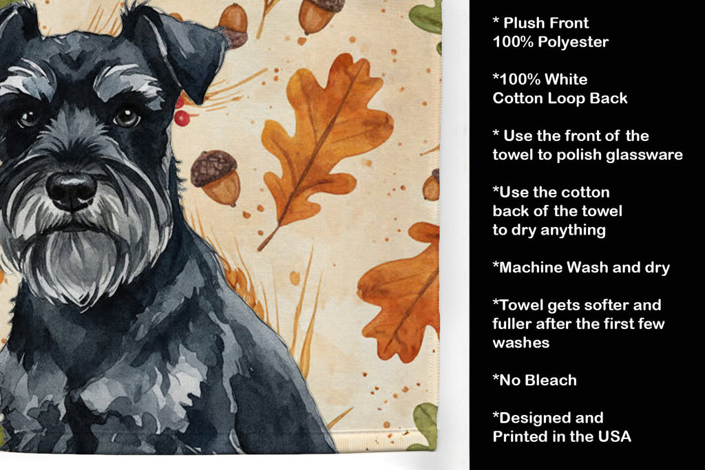 Black Miniature Schnauzer Heirloom Fall Kitchen Towel Velour Plush Front and Cotton Loop Back Machine Washable