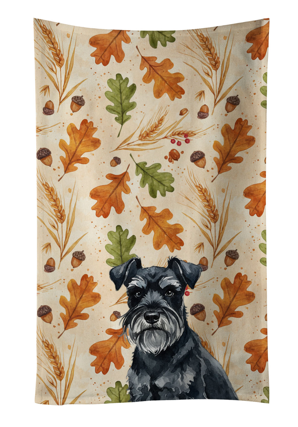 Black Miniature Schnauzer Heirloom Fall Kitchen Towel Velour Plush Front and Cotton Loop Back Machine Washable
