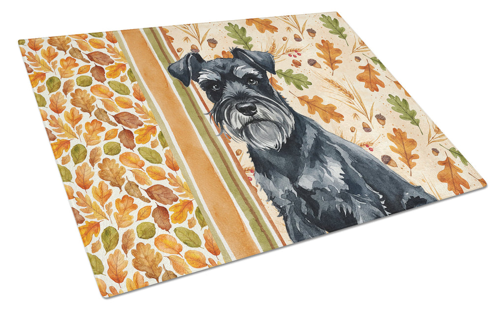 Black Miniature Schnauzer Heirloom Fall Cutting Board Tempered Glass Kitchen Cutting Surface, Heat Resistant Chopping, Non-Slip Feet, Food Prep & Serving