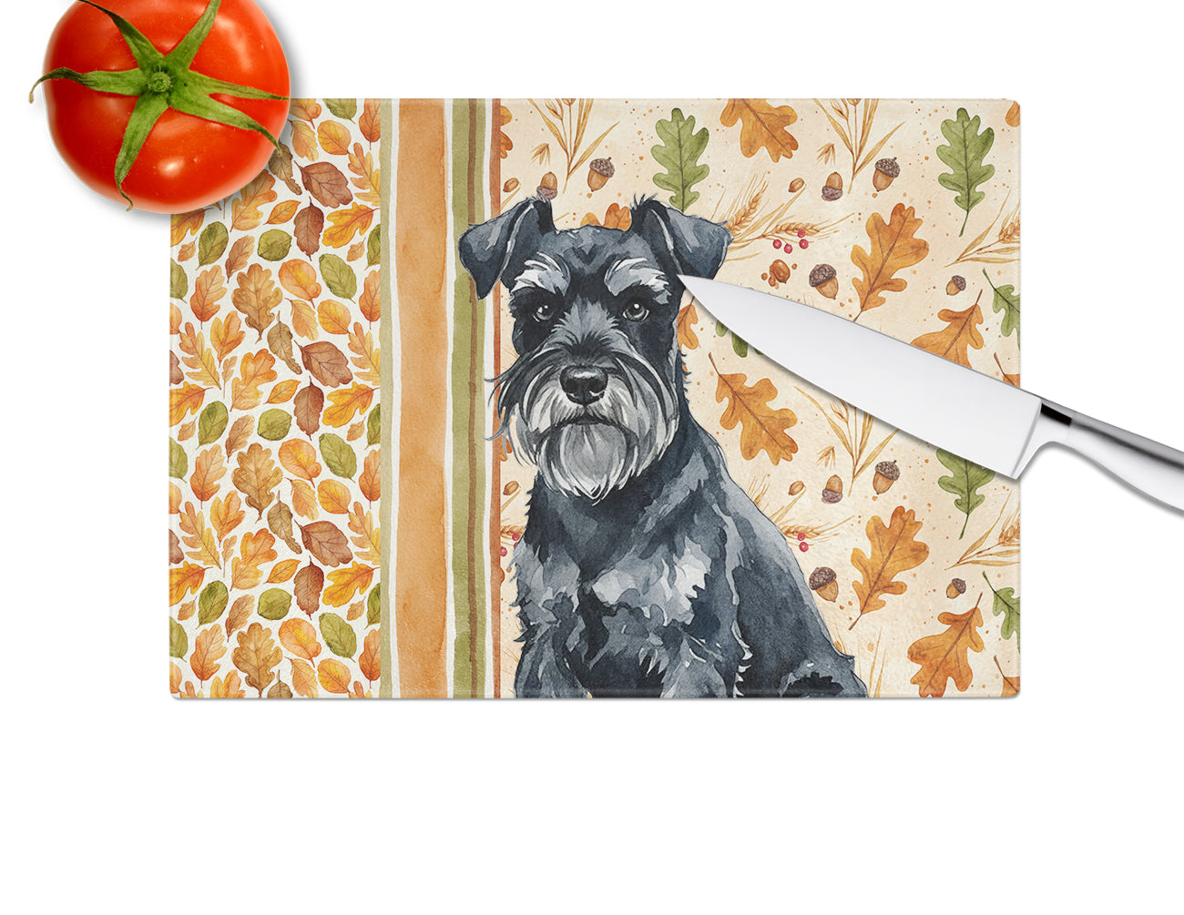 Black Miniature Schnauzer Heirloom Fall Cutting Board Tempered Glass Kitchen Cutting Surface, Heat Resistant Chopping, Non-Slip Feet, Food Prep & Serving
