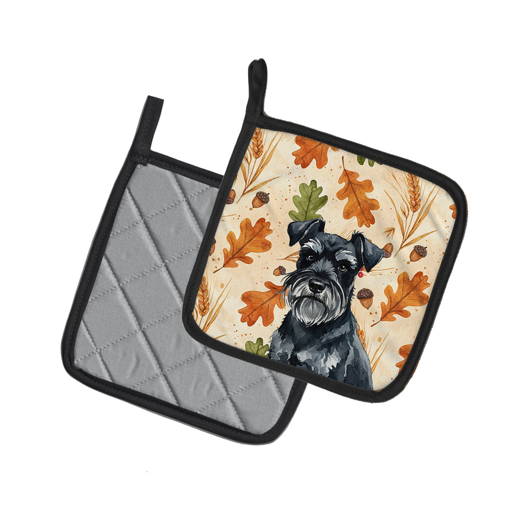 Black Miniature Schnauzer Heirloom Fall Pot Holder Set of 2 Heat Resistant Quilted Hot Pads 7.5 x 7.5 Inch, Insulated Kitchen Trivets for Cooking & Baking