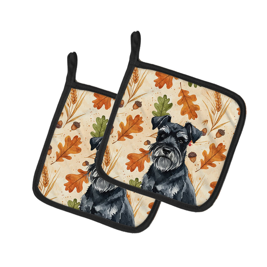 Black Miniature Schnauzer Heirloom Fall Pot Holder Set of 2 Heat Resistant Quilted Hot Pads 7.5 x 7.5 Inch, Insulated Kitchen Trivets for Cooking & Baking