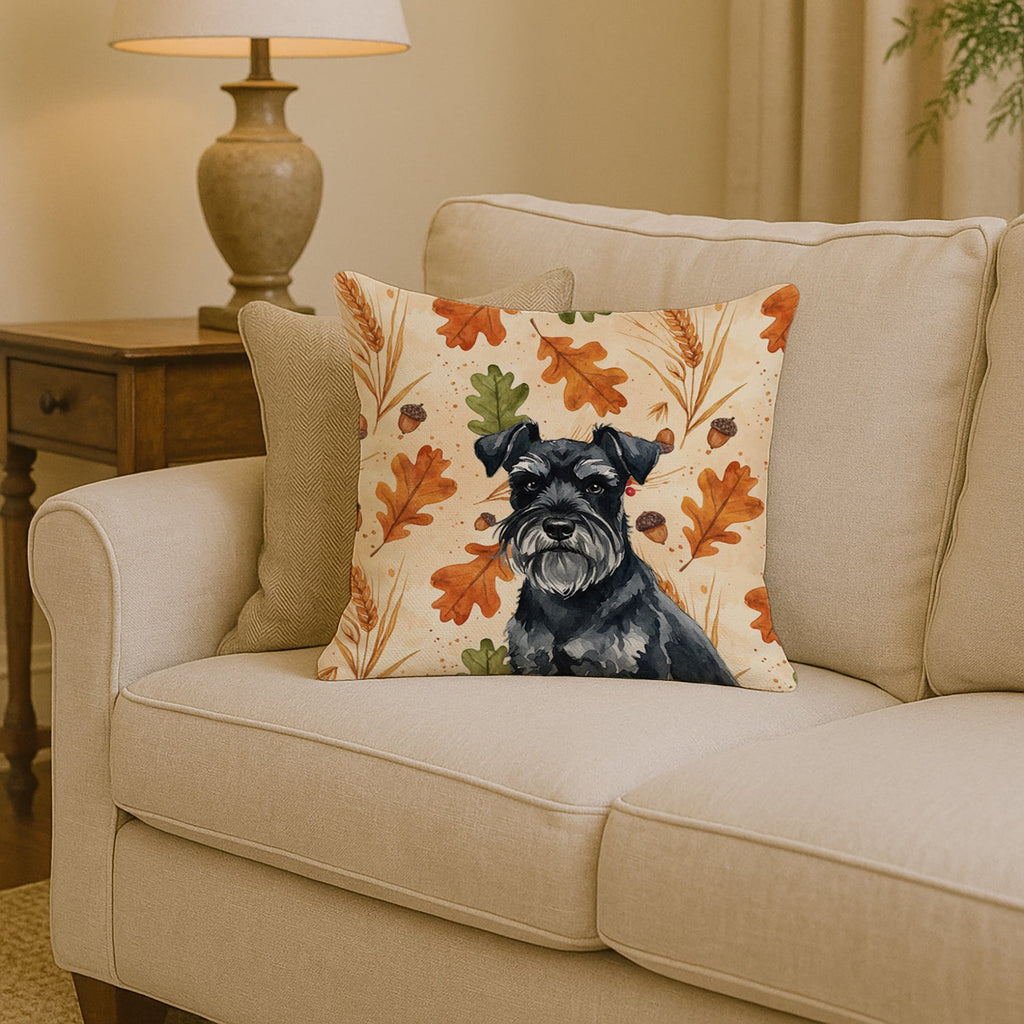 Black Miniature Schnauzer Heirloom Fall Decorative Throw Pillow 14x14 Indoor Outdoor Accent Cushion, Fabric Cover with Insert for Sofa, Bed, Porch & Living Room