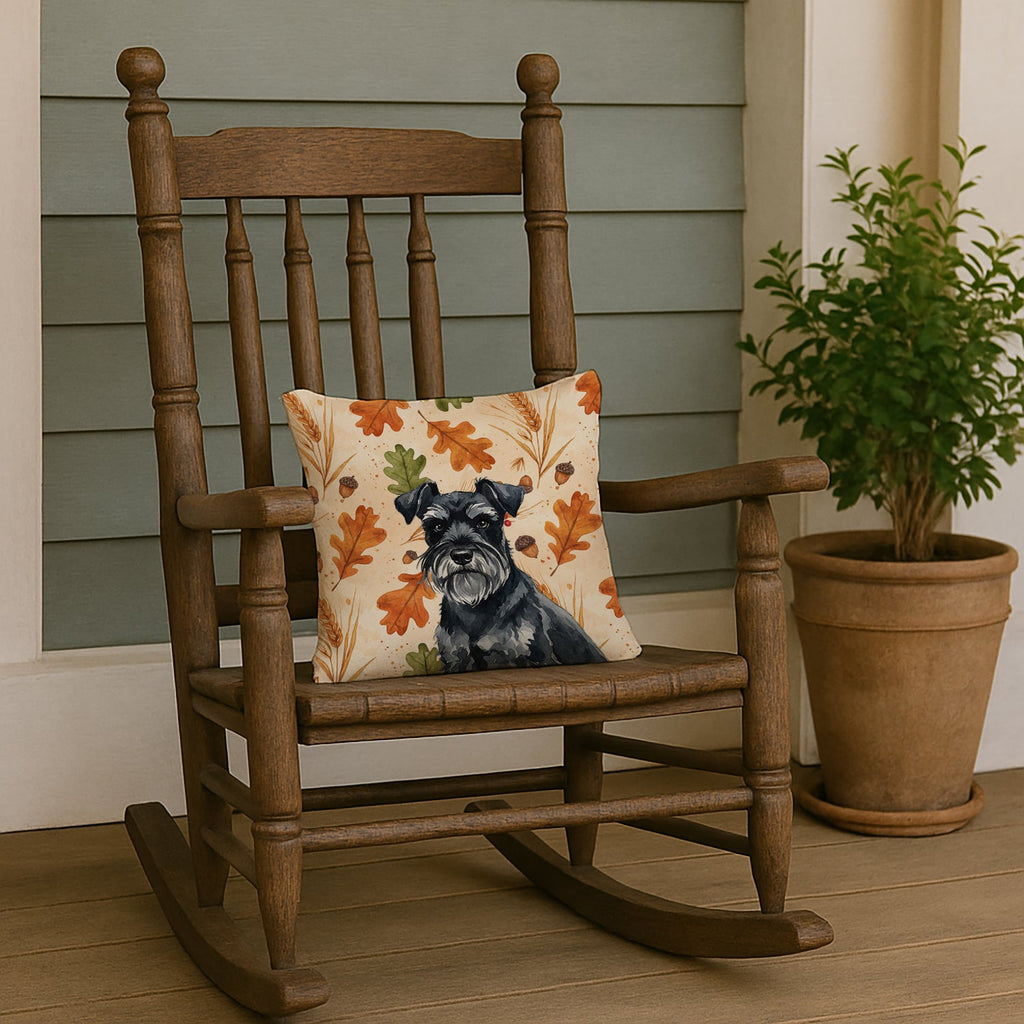Black Miniature Schnauzer Heirloom Fall Decorative Throw Pillow 14x14 Indoor Outdoor Accent Cushion, Fabric Cover with Insert for Sofa, Bed, Porch & Living Room