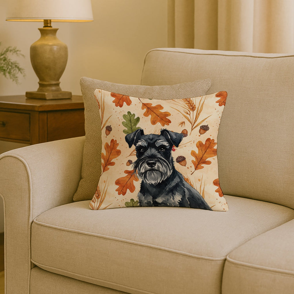 Black Miniature Schnauzer Heirloom Fall Decorative Throw Pillow 18x18 Indoor Outdoor Accent Cushion, Fabric Cover with Insert for Sofa, Bed, Porch & Living Room