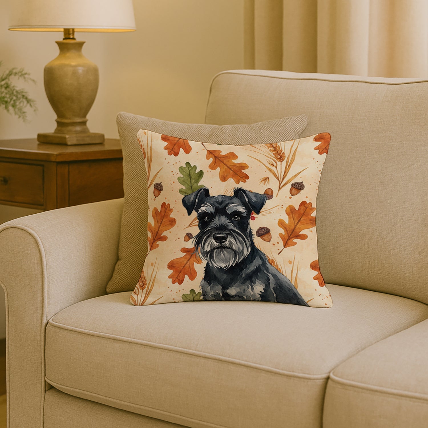 Black Miniature Schnauzer Heirloom Fall Decorative Throw Pillow 18x18 Indoor Outdoor Accent Cushion, Fabric Cover with Insert for Sofa, Bed, Porch & Living Room