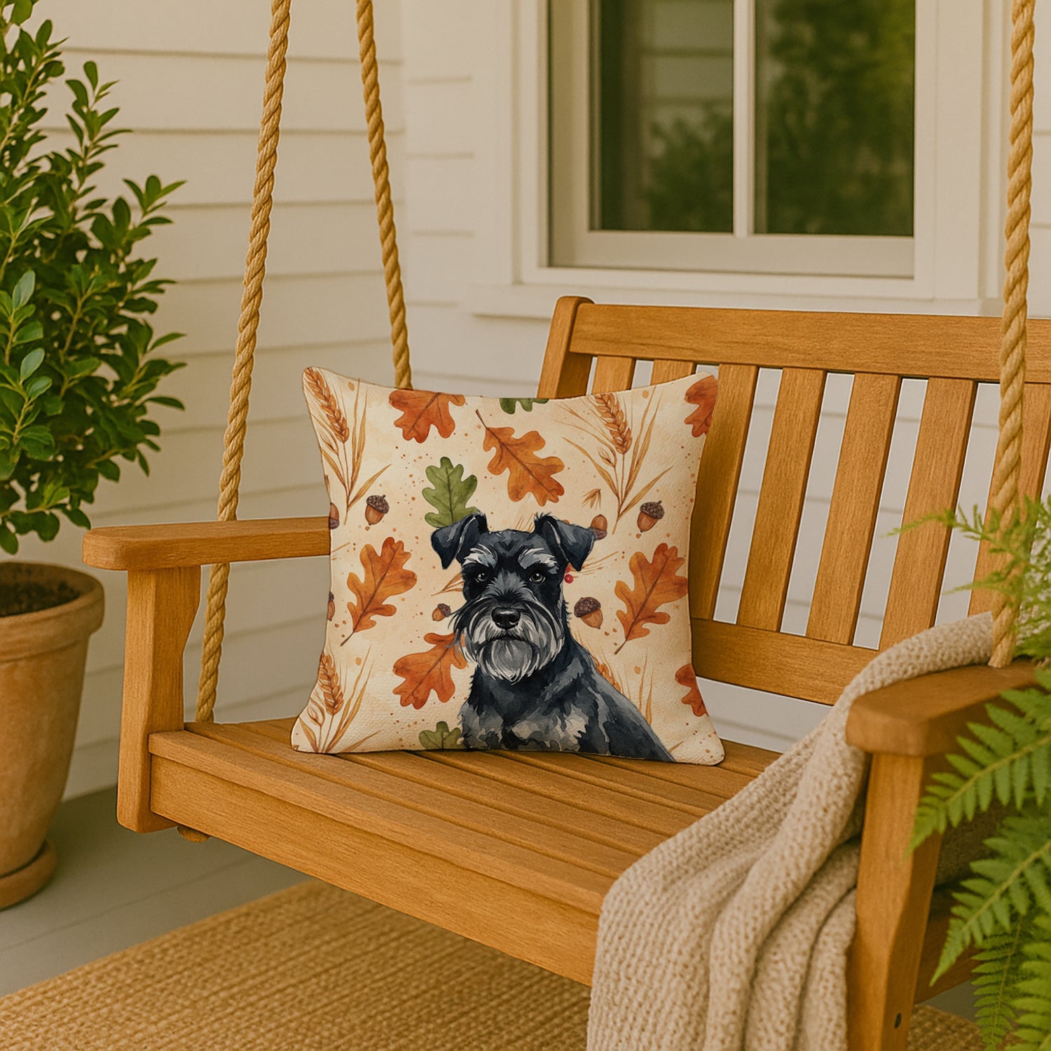 Black Miniature Schnauzer Heirloom Fall Decorative Throw Pillow 18x18 Indoor Outdoor Accent Cushion, Fabric Cover with Insert for Sofa, Bed, Porch & Living Room