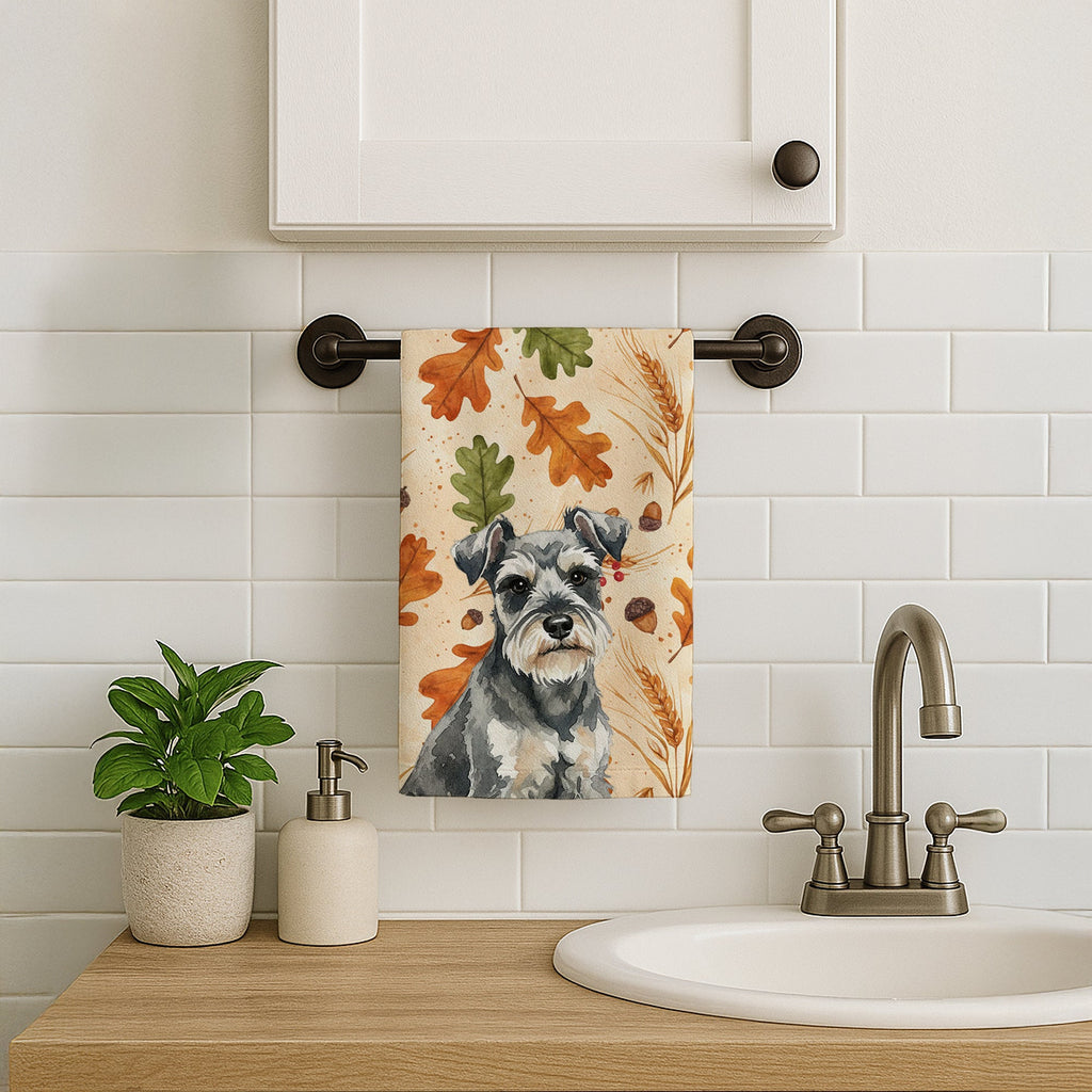 Miniature Schnauzer Heirloom Fall Kitchen Towel Velour Plush Front and Cotton Loop Back Machine Washable