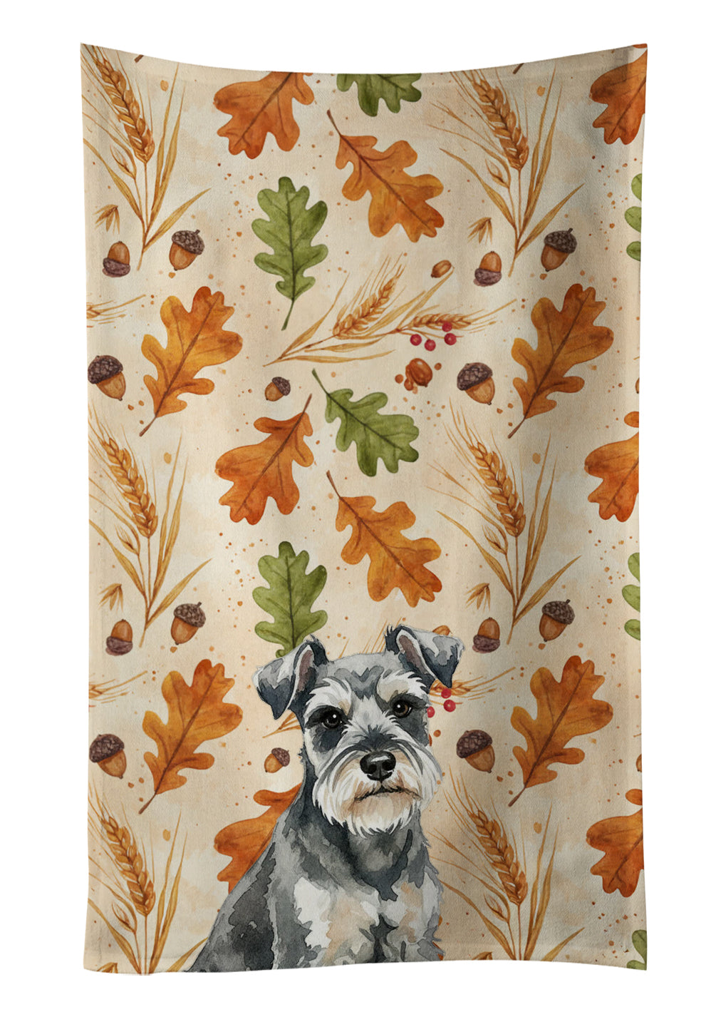 Miniature Schnauzer Heirloom Fall Kitchen Towel Velour Plush Front and Cotton Loop Back Machine Washable